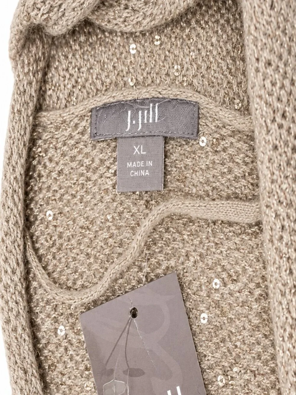 NWT J.Jill XL Champagne Sequin Mohair Open Front Cardigan